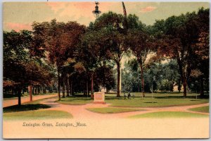 Lexington Green Massachusetts MA Park Grounds Trees Monument Trails Postcard