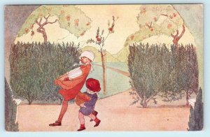 RIE CRAMER Artist Signed OOGST Harvest Children Carrying Apples c1910s Postcard