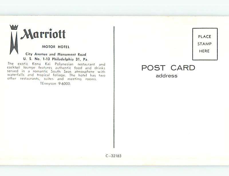 Unused Pre-1980 MARRIOTT MOTEL RESTAURANT Philadelphia Pennsylvania PA Q5551-35