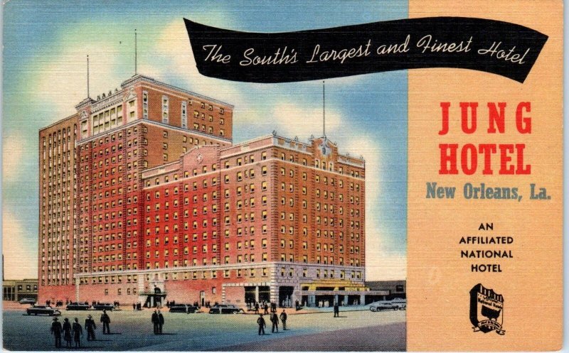 NEW ORLEANS, LA Louisiana    JUNG HOTEL   c1940s Cars  Linen   Postcard