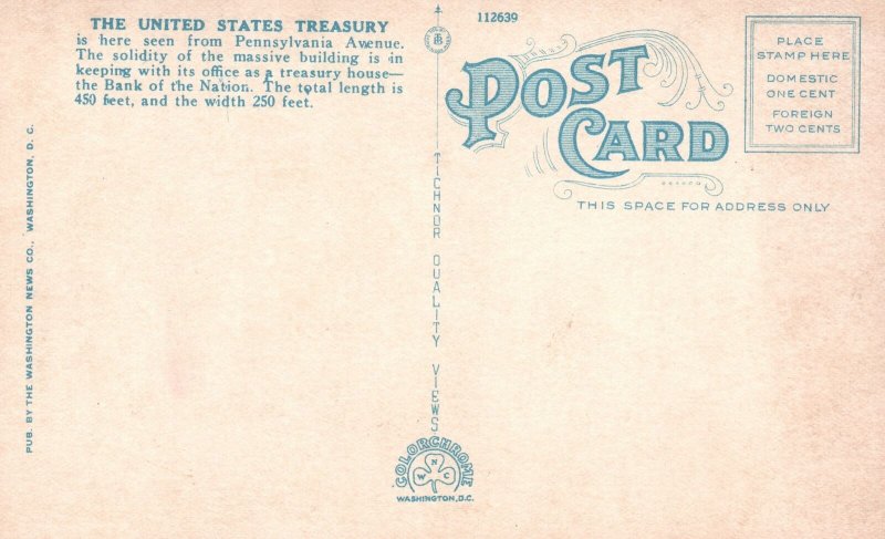 Vintage Postcard United States Treasury And Washington Monument Washington D.C.