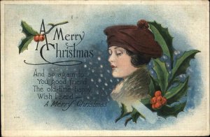 A/S H Christmas Beautiful Woman Vintage 1920s Fashion Vintage Postcard