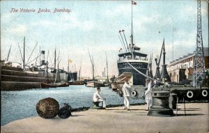 Bombay Victoria Docks Ships 1900s-20s Vintage Postcard