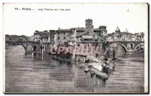 Old Postcard Italy italia Tiberina Roma con i due ponti