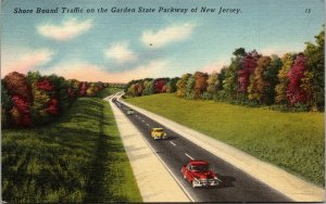 Vtg New Jersey NJ Shore Bound Traffic Garden State 1950s Linen Postcard