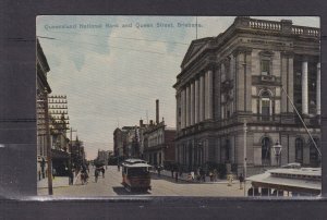 QUEENSLAND,BRISBANE, NATIONAL BANK, QUEEN STREET, TRAM, c1910 ppc., unused.