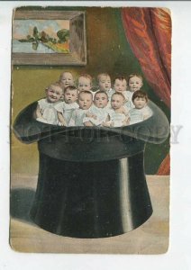 444424 MULTIPLE BABIES in TOP HAT Vintage postcard COLLAGE