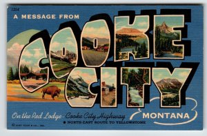 Greetings From Cooke City Montana Postcard Large Big Letter Curt Teich Unused