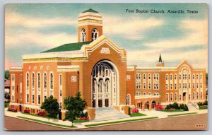 Amarillo Texas~First Baptist Church Bldg Street View~Vintage Linen Postcard