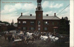 Sherbrooke Quebec PQ Fire Station and Brigade Fire Fighting c1910 PC