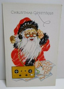 Santa Claus Ham Radio Christmas Greetings Postcard Original Embossed Vintage