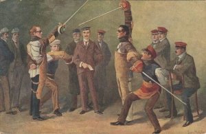 Blind Sword Fighting German Military Fencing Old Painting Postcard