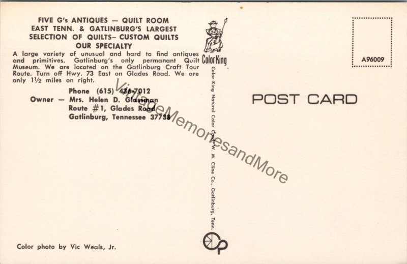 Five G's Antiques - Quilt Room Gatlinburg Tennessee Postcard PC238