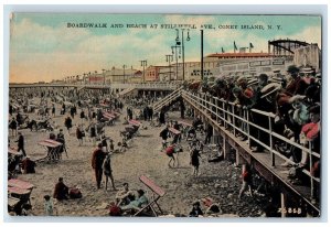 c1910 Boardwalk and Beach at Stillwell Avenue Coney Island NY Postcard