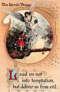 THE LORD'S PRAYER LEAD US NOT INTO TEMPTATION RELIGIOUS GEL COATED POSTCARD PD