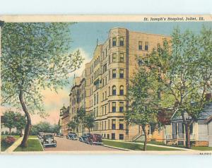 Damaged Trimmed Linen OLD CARS AT ST. JOSEPH'S HOSPITAL Joliet Illinois IL d5816