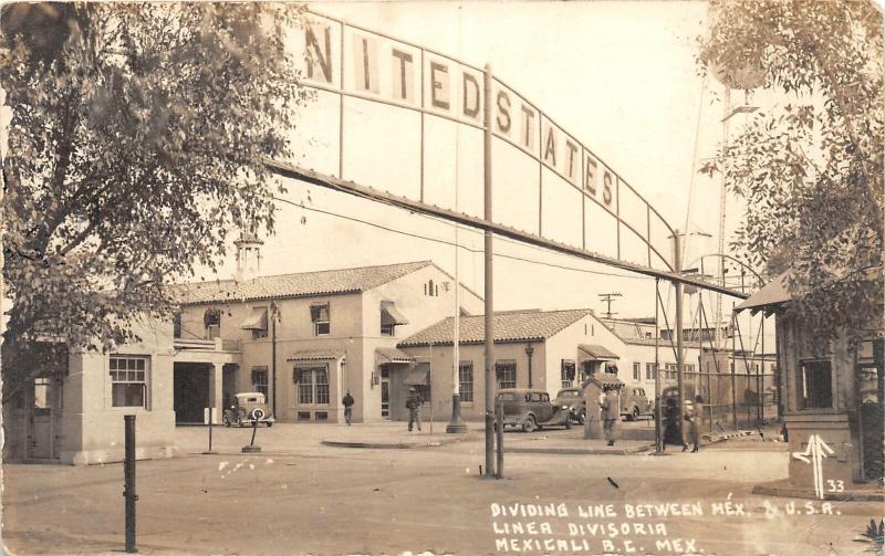 F61/ Foreign RPPC Postcard Mexico Mexicali c1940s International Border USA