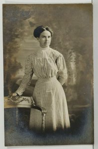 Rppc Lovely Woman Plaid Dress Thomas Studio Pa Shamokin Photo Postcard P13