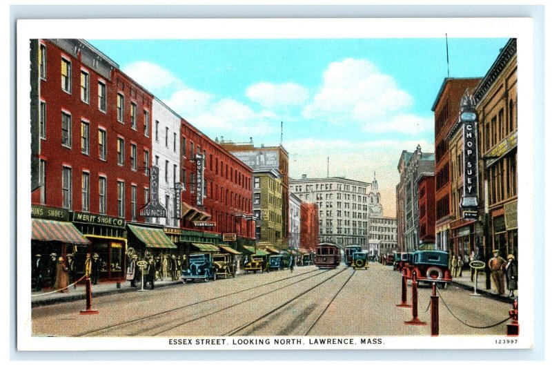 Essex Street Looking North Scene Lawrence MA Massachusetts Postcard (CG18)