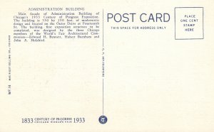 Vintage Postcard 1930's Admin Bldg. From Lake Michigan Chicago Worlds Fair ILL