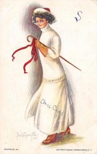 Pearle Eugenia Fidler~College Girl in White Sweater & Skirt~Red Ribbon~Oh U Coed