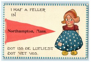 c1913 Dutch Kid with Hairband Northampton Massachusetts Pennant Postcard 