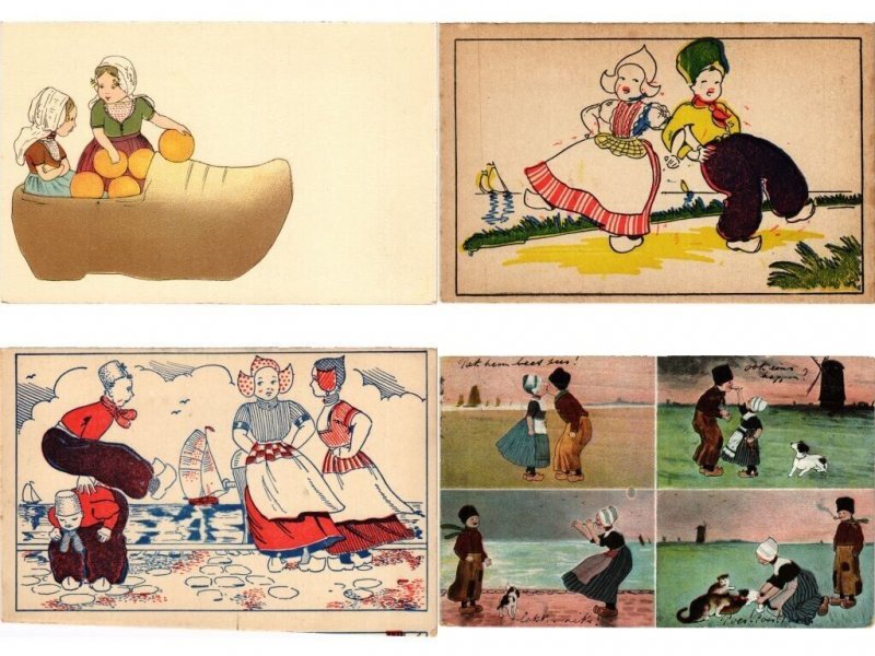 DUTCH FOLKLORE, 73 Mostly Artist Signed Vintage Postcards pre-1940 (L6210)