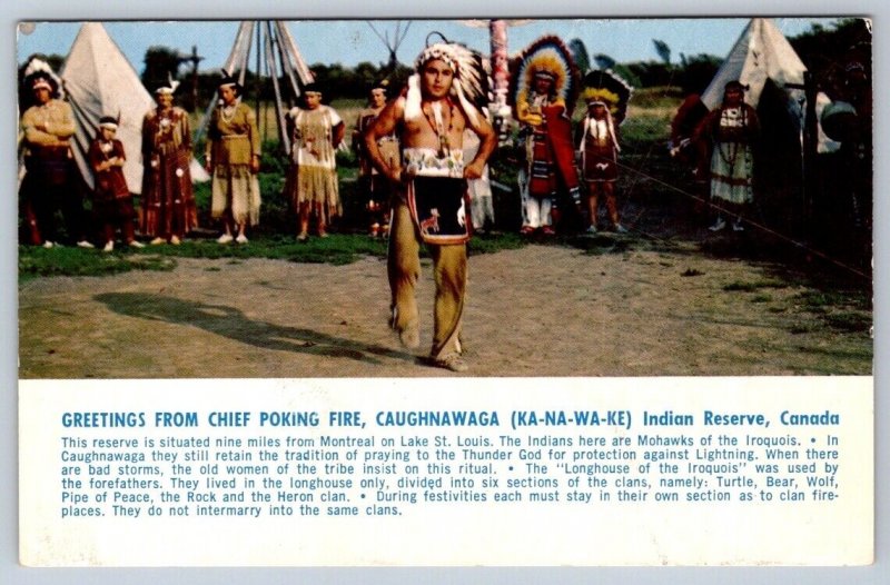 Chief Poking Fire Caughnawaga Indian Reserve Canada, 1962 PC, Fire Safety Cancel