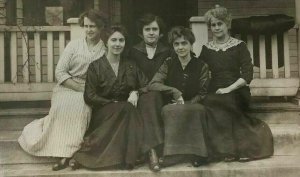 RPPC 5 Women Sitting on Porch of House Real Photo Postcard Americana NOKO