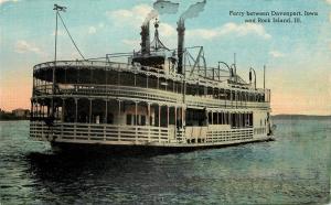 c1910 Postcard Mississippi River Steamboat Ferry Davenport IA to Rock Island IL