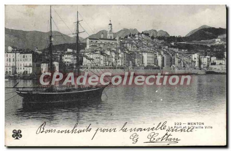 Old Postcard Menton Harbor and Old Town