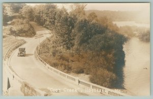 Hollister Missouri~Coon Creek Bridge~Welcome Sign~Vintage Car Leaves~1920s RPPC