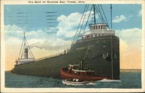 Toledo OH Ore Boat Steamer Tanker Ship & Tug Boat c1920 Postcard