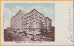 Chicago, Ill., Marshall Field Stores, Horse drawn wagons & Trolley - 1909