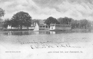GRAND ISLE NEAR DAVENPORT IOWA SHIPS POSTCARD 1905