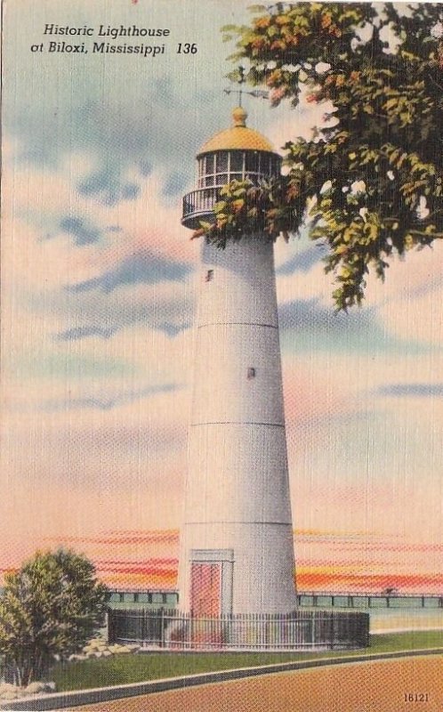 Postcard Historic Lighthouse Biloxi MS