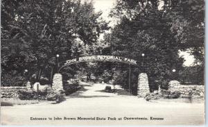 OSAWATOMIE, KS Kansas Entrance, JOHN BROWN STATE PARK c1940s Linen    Postcard