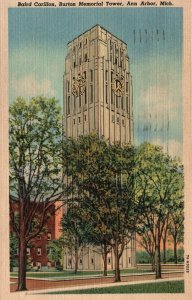 VINTAGE POSTCARD BAIRD CARILLON BURTON MEMORIAL TOWER ANN ARBOR MICHIGAN 1953