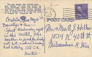 Cordele Georgia~Top Hat Motel and Coffee Shop~Interiors 1954 Postcard