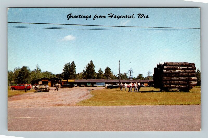 Greetings, Logging Camp, Historyland, Hayward Wisconsin Vintage Postcard