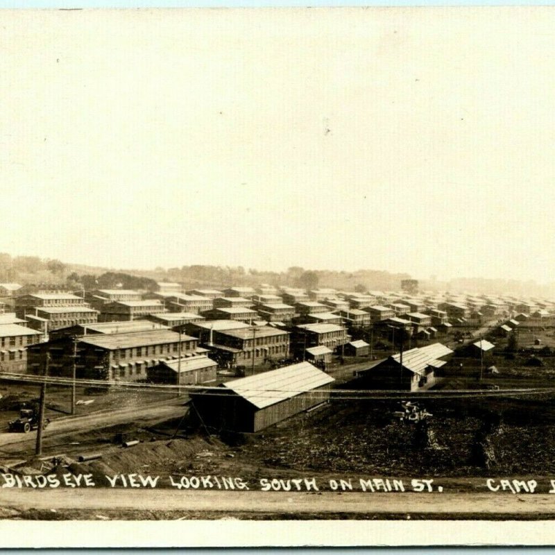 1900s Camp Dodge Iowa Birdseye RPPC South on Main St Real Photo Army Military A4