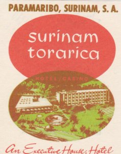 Surinam Paramaribo Torarica Hotel Casino Vintage Luggage Label sk2892