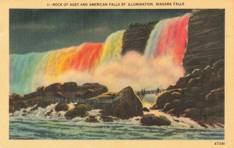 Postcard Rock of Ages American Falls Illumination Niagara Falls New York 