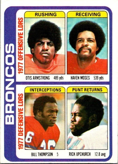 1978 Topps Football Card '77 Team Leaders Upchurch Moses Armstrong Bronc...