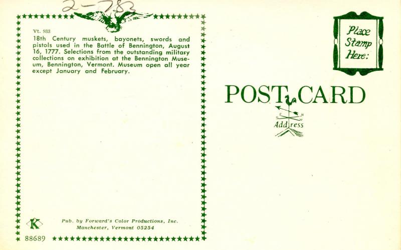 VT - Bennington. Bennington Museum, Firearms, Weapons