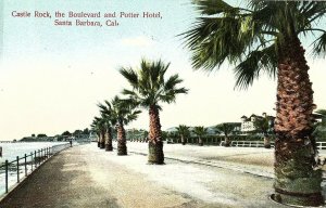 C.1910 Castle Rock, the Boulevard and Potter Hotel, Santa Barbara Postcard P130