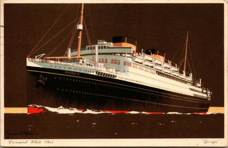 Cunard White Star GEORGIC artist signed JAMES MANN~ POSTCARD ~bombed WWII 1941