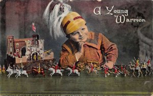 Boy with Toy Military Set Young Warrior Vintage Postcard AA84093