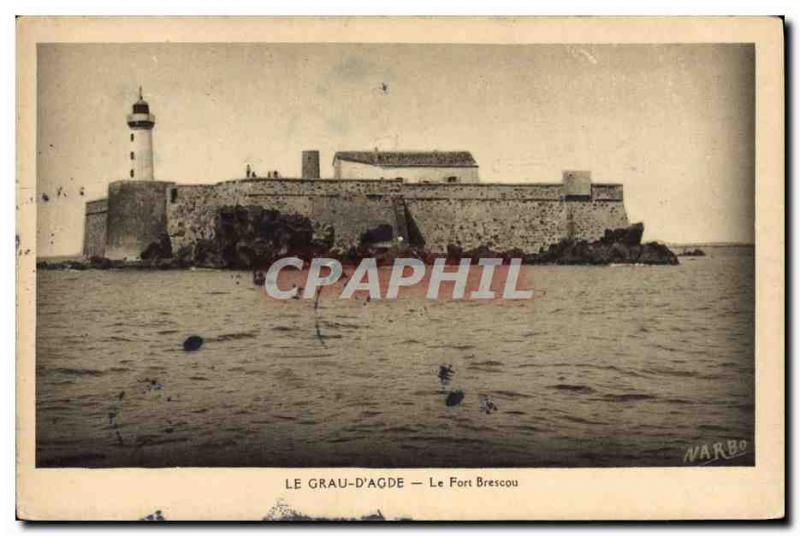 Old Postcard Lighthouse Grau d & # 39Agde Fort Brescou