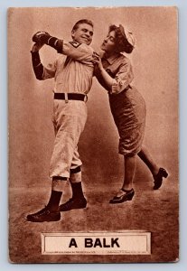 J92/ Baseball Sports Postcard Comic c1910 A Balk Romance Risque 391